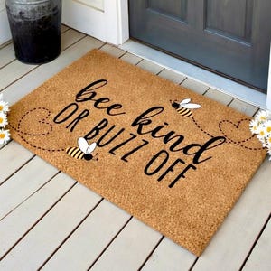 Bee Kind or Buzz Off Doormat, Cute Doormat, Housewarming Gift, Honey Bee Decor, Outdoor Rug, Spring Welcome Mat, Farmhouse Doormat Funny Mat
