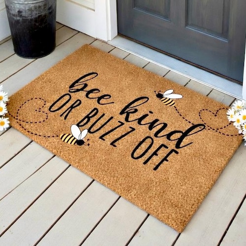 Bee Kind or Buzz Off Doormat, Cute Doormat, Housewarming Gift, Honey Bee Decor, Outdoor Rug, Spring Welcome Mat, Farmhouse Doormat Funny Mat