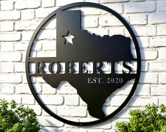 Custom Texas Metal Sign, Last Name Metal Sign, Metal Established Family Sign, Custom Texas Signs, Texas Metal Wall Art, Texas Home Decor