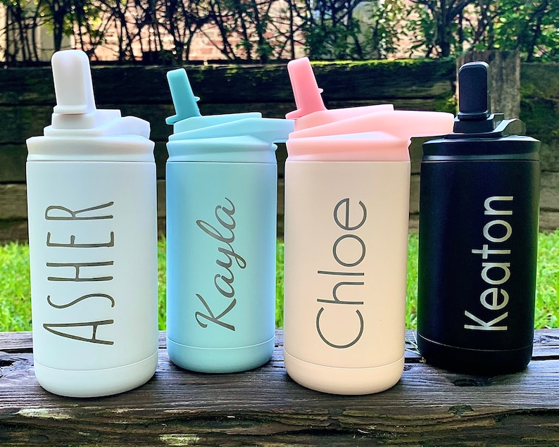 Personalized Kids Stainless Steel Water Bottle with Straw, Custom Engraved Names for Boys and Girls, Kids Tumbler, 12 ounce,Tumbler for Kids 