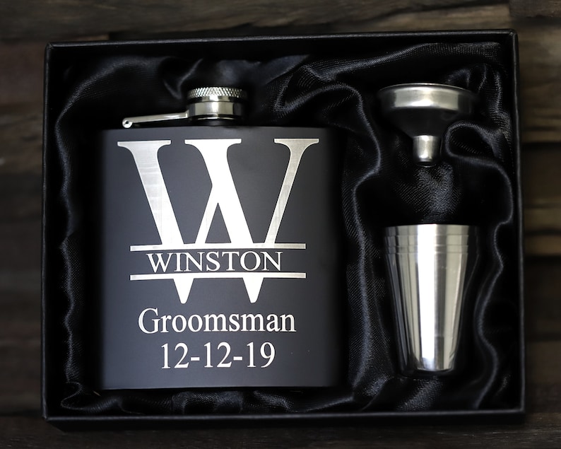Engraved Flask With Funnel Personalized Flask for Groomsman Etsy