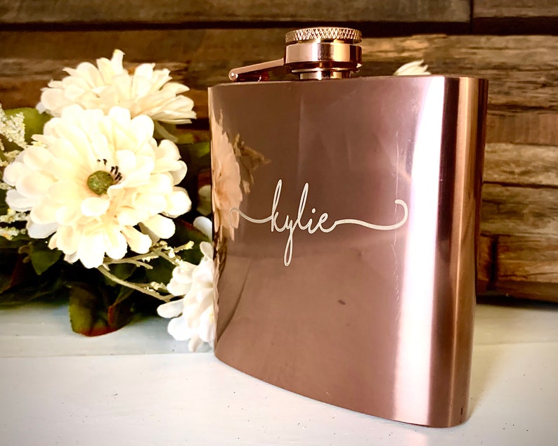 Personalized Women's Flask, Custom Flask for Women, Bridal Party Gift, Bridesmaid Gift, Rose Gold Flask, Bridesmaid Flask, Monogrammed Flask image 2