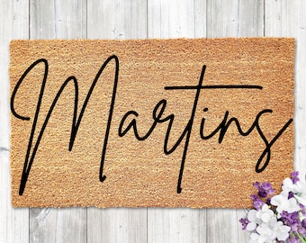 Custom Cursive Entry Way Coir Door Mat, Last Name Entry Rug, Personalized Engagement Wedding Gift, Family Name Doormat, Housewarming Gift