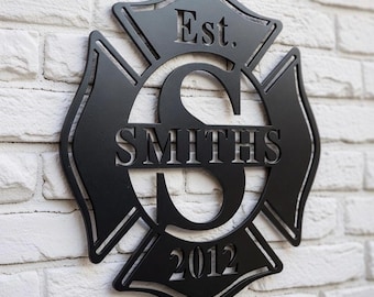 Personalized Metal Maltese Cross Sign, Firefighter Gift, Fireman Sign with Last Name, First Responder Gift, Fireman Metal Art, Metal Sign