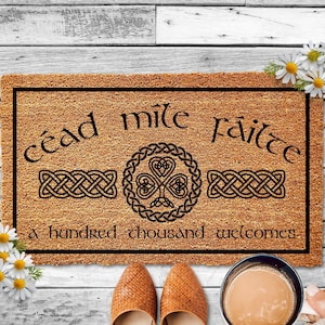 Cead Mile Failte Doormat, St Patrick&#39;s Day Door Mat, Irish Decor, Céad míle fáilte, A Hundred Thousand Welcomes Welcome Mat Celtic Home Mat