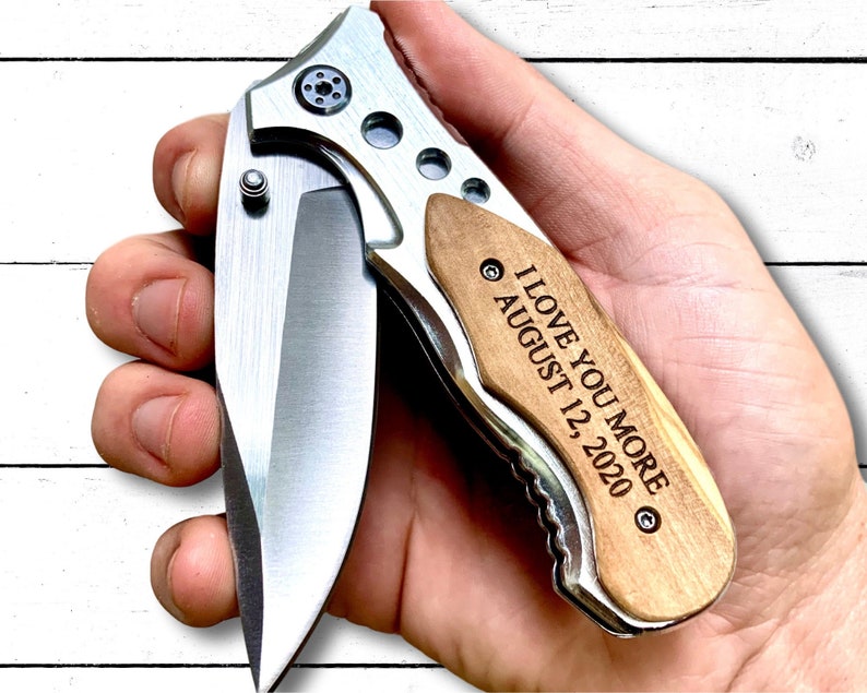 Personalized Pocket Knife Engraved, I love You More, Gift for Husband, Anniversary Gifts, Wedding Gift from Bride, Birthday Gift for Wife 