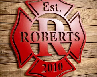 Personalized Metal Maltese Cross Sign, Firefighter Gift, Fireman Sign with Last Name, First Responder Gift, Fireman Metal Art, Metal Sign