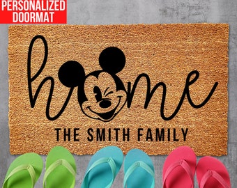 Home Disney Doormat, Mickey Minnie Guest Doormat, Mickey Decor, Personalized Doormat, Housewarming Gift, Porch Decor, Family Name Doormat