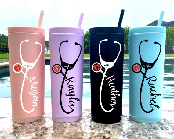 Nurse Personalized Tumbler, Tumbler With Straw, Stethoscope, RN