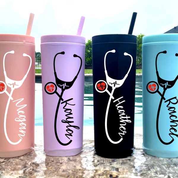 Nurse Personalized Tumbler, Tumbler with Straw, Stethoscope, RN, Nurse Gift, Doctor Gift, Nurse Assistant, Heartbeat Nursing Student