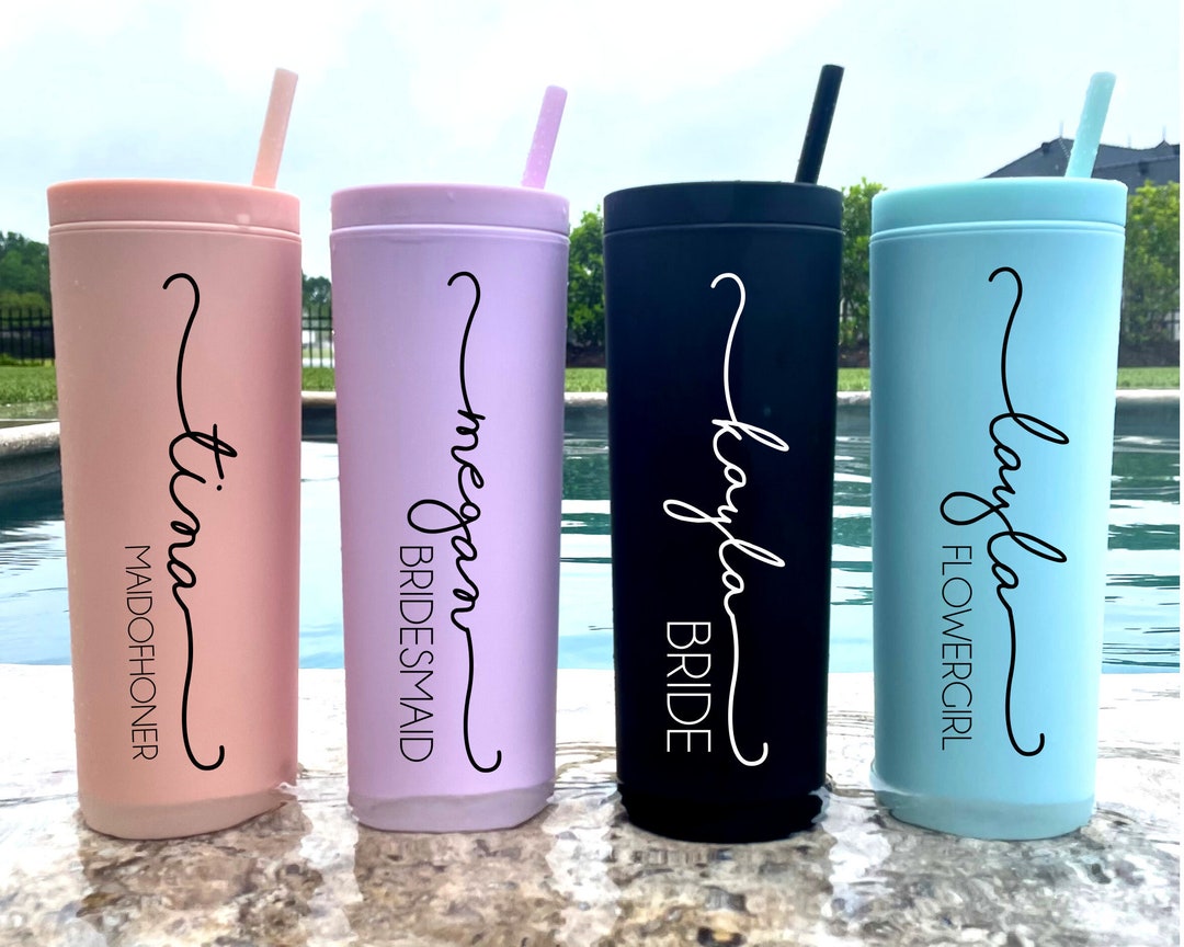 Cute Personalized Clear Tumbler - Bridal Party Cup - Custom Tumbler with Lid