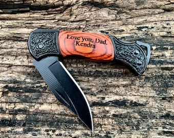 Custom Pocket Knife Engraved Knifes for Men Anniversary Gifts for Boyfriend Gift Groomsmen Gift Personalized Wood Custom Knife
