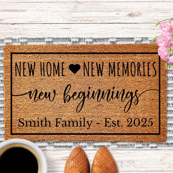 New Home Doormat Personalized, New Home New Memories New Beginnings Door Mat, New Home Gift, Family Name Doormat, Custom Doormat,Welcome Mat