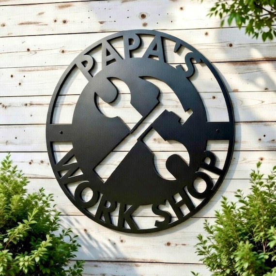 Papas Work Shop Custom Metal Sign, Personalized Fathers Day Sign for Dad, Fathers Day Gift Gift for Dad Gift for Granpda Gift for Papa Papaw