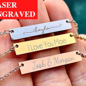 Valentines Day Gift for Her, Horizontal Bar Necklace Engraved Necklace Personalized Jewelry Silver Bar Necklace Gold Bar Necklace for Her