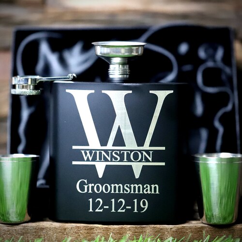 Engraved Flask Gift Set Personalized Flask Set for Groomsmen Etsy