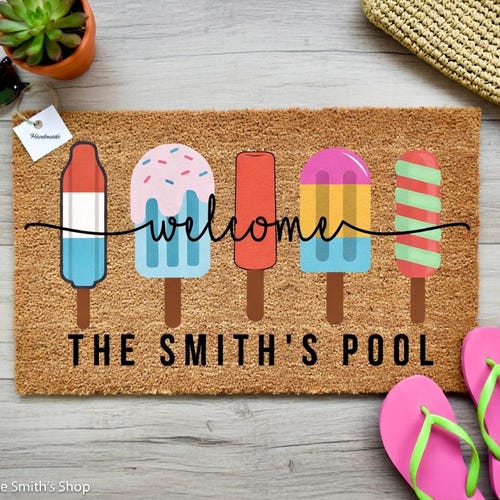 Personalized Welcome Popsicle Doormat, Summer Doormat, Fourth of July Doormat, Summer Decor,Summer Porch Decor,Summertime Outdoor Pool Decor