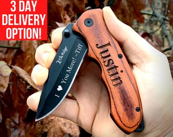 Engraved Pocket Knife for Boyfriend, Personalized Knife for Husband, Hunting Knife, Custom Knife, Boyfriend Gift, Husband Gift, Pocket Knife