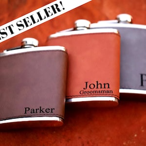 Engraved Flask for Groomsmen Gift, Personalized Flask for Men, Custom Flasks Groomsmen, Leather Wrapped Flask Personalized Groomsman Flask