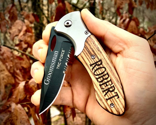 Black Wood handle Nickel silver bolster last ones Custom engraved Personalized pocket knife W/Box #D1570 Lockback SS Blade