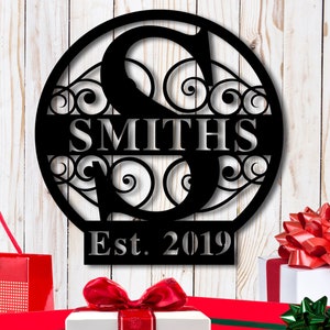 Personalized Family Name Metal Sign, Housewarming Gift, Metal Monogram Sign, Door Hanger, Last Name Sign, Metal Wall Art, Wedding Gift