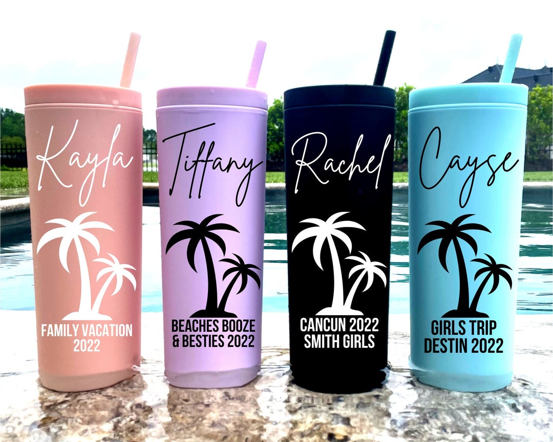 Palm Tree Skinny Can Cooler Vacation Hard Seltzer Holder Beach Bachelorette  Beach Bachelorette Favor Family Vacation Tropical Cup 