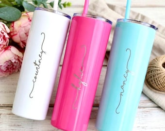 Personalized Laser Engraved Skinny Tumblers, Engraved Tumbler, Custom Tumbler, Custom Skinny Tumbler, 20 oz Skinny Tumbler with Straw