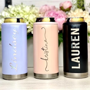 Custom Skinny Can Cooler, Personalized Skinny Can Cooler, Engraved Can Cooler, Slim Can Cooler, Stainless Steel Can Cooler, Bridesmaid Gifts image 1