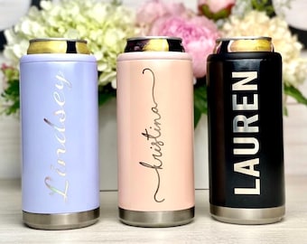 Custom Skinny Can Cooler, Personalized Skinny Can Cooler, Engraved Can Cooler, Slim Can Cooler, Stainless Steel Can Cooler, Bridesmaid Gifts