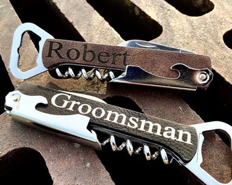 Groomsmen Gift Bottle Opener, Personalized Bottle Opener, Groomsmen Proposal, Engraved Corkscrew Wedding Favors, Engraved Wine Openers