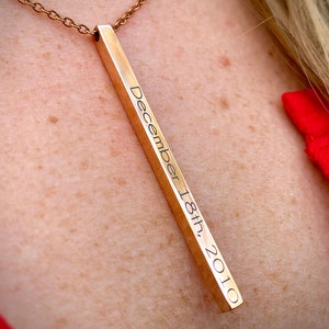 Engraved Vertical Bar Necklace Personalized Bar Necklace for Women Necklace Gold 3D Bar Necklace for Girlfriend Necklace with Name Engraved