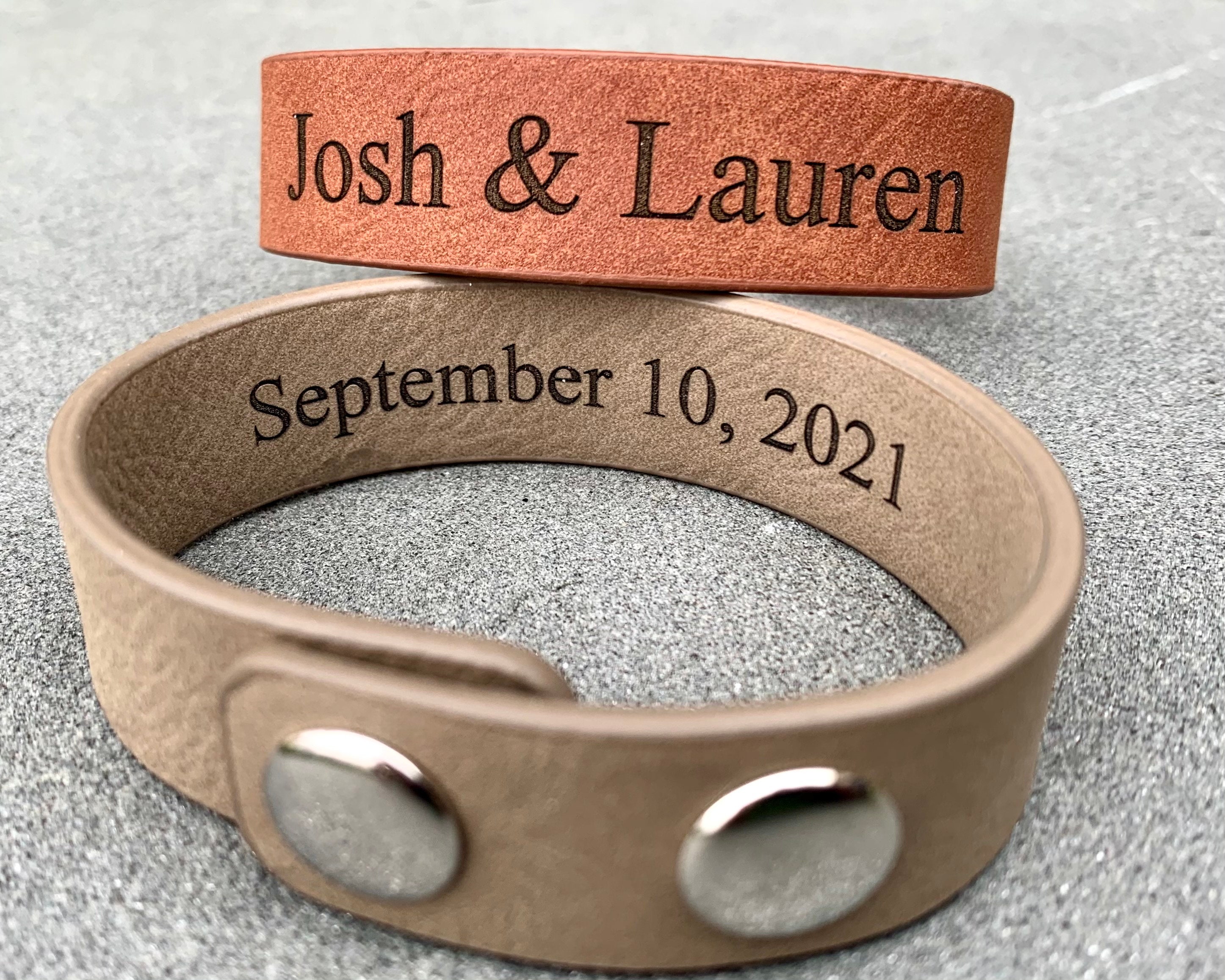 Personalize Engraved Brown Leather Bracelet narrow band Custom text laser gift 