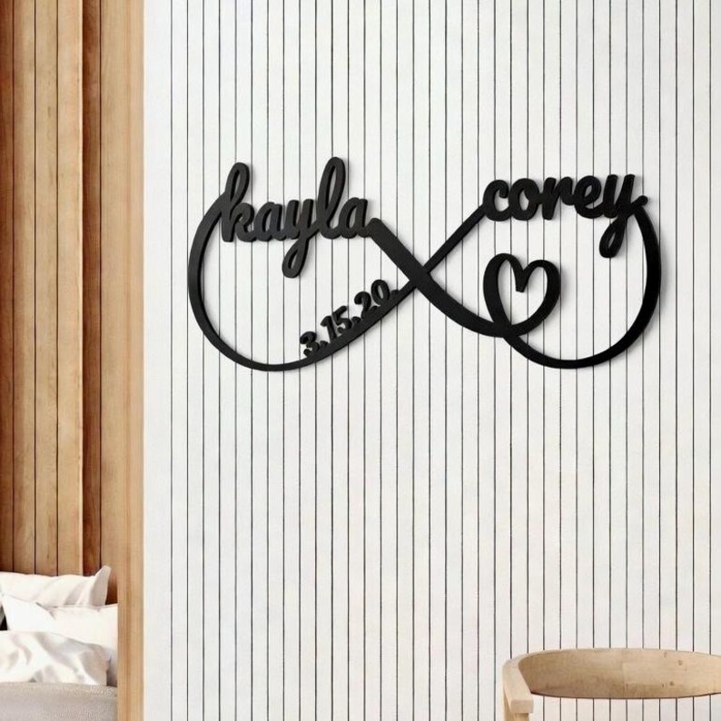 Personalized Wedding Gift for Couple, Infinity Sign with Names and Date, Wedding Date Sign, Engagement Announcement Sign, Anniversary Gift image 3