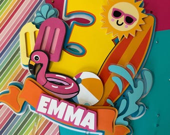 Personalized Summer Pool party cake topper - Summer birthday party