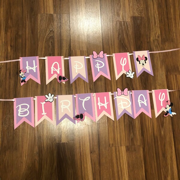 Minnie Mouse Gelukkige verjaardag wimpel banner Disney verjaardag banner partij decoraties