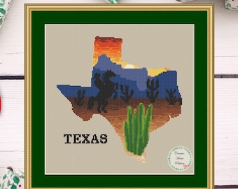 Patrón de punto de cruz de paisaje de Texas: Diseño escénico del estado (PDF de descarga instantánea)