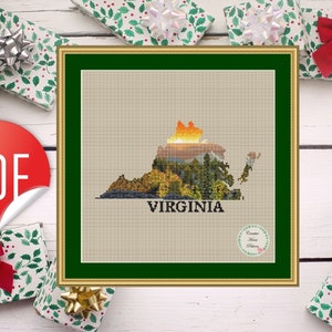 Virginia state cross stitch pattern, Nature counted cross stitch chart, Easy landscape embroidery, Sunset cross stitch, Instant download PDF