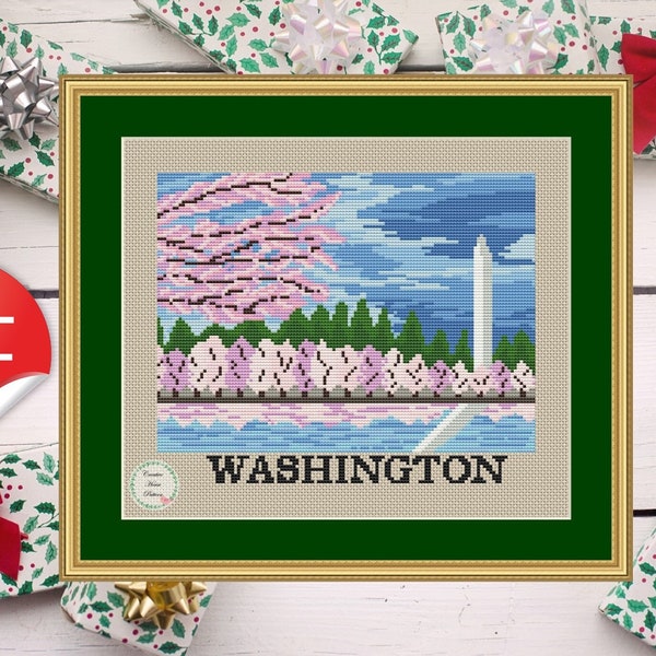 Washington DC cross stitch pattern, state cross stitch, nature counted cross stitch chart, landscape embroidery, easy, instant download PDF