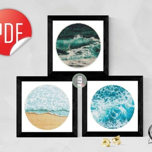 Sea Cross Stitch Pattern 3-in-1 Set, Nautical Cross Stitch, Ocean Embroidery PDF, Beach Cross Stitch Design, Wave cross stitch