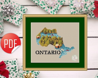 Ontario Canada Cross Stitch Pattern: Modern Province Map (PDF Download)