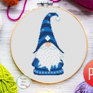 Gnome cross stitch pattern, modern counted cross stitch chart, fantasy cross stitch, Christmas embroidery, cute cross stitch, instant PDF image 1