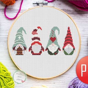Christmas Gnomes Cross Stitch Pattern PDF, Holiday Gnome Embroidery Design, Cute Winter Gnome Counted Cross Stitch, Xmas Gnome DIY Gift