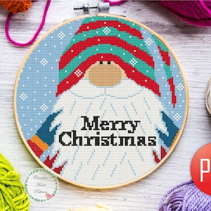 Christmas Gnome modern Cross Stitch Pattern, Festive Holiday Needlework, Instant Download PDF, Christmas ornament, Winter cross stitch