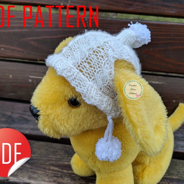 Knitting pattern dog hat, modern knitting pattern, pom-pom dog hat pattern, knit dog hat pattern, knitted dog hat, knit pet hat easy pattern