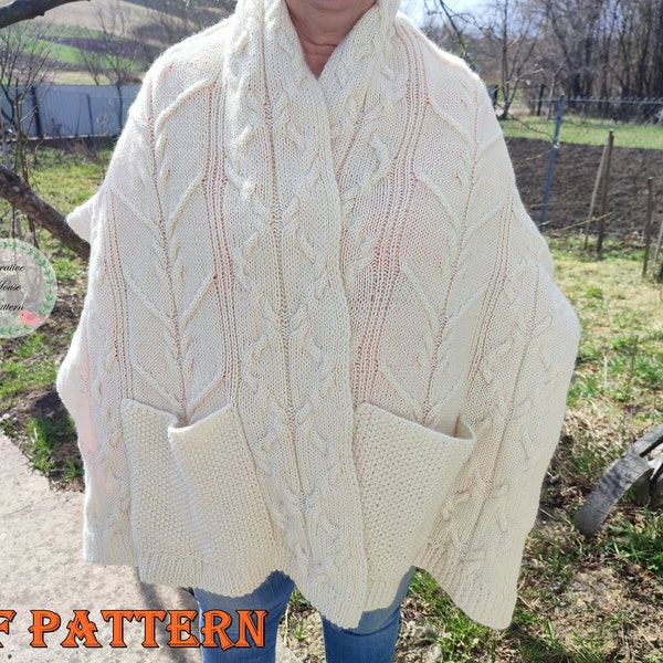 Pocket shawl knitting pattern, knit wrap pattern, knitted scarf pattern, chunky shawl knitting pattern, knit pocket shawl, womens scarf