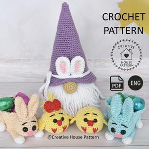 Amigurumi Gnome Easter Rabbits and Chicks Crochet Pattern Bundle, Spring Crochet PDF Tutorial, Cute Crochet Toys, Crochet Pattern English