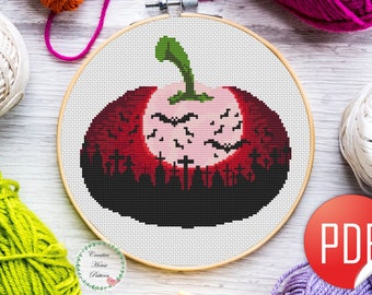 Halloween pumpkin cross stitch pattern, modern counted cross stitch chart, autumn cross stitch, horror cross stitch, instant download PDF