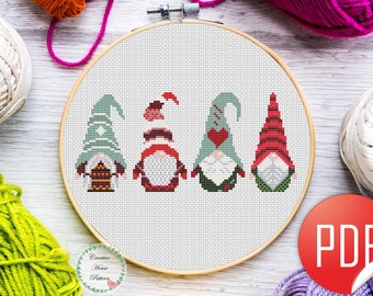 Christmas gnomes cross stitch pattern, modern cross stitch, fantasy cross stitch, christmas ornament, winter embroidery, fairy cross stitch