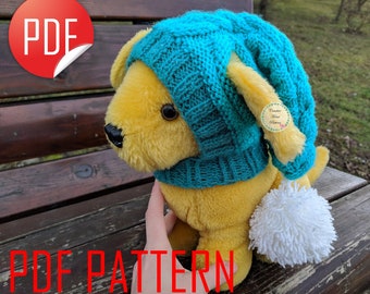 Knitting pattern dog hat, modern knitting pattern, pom-pom dog hat pattern, knit dog hat pattern, knitted dog hat, knit pet hat easy pattern
