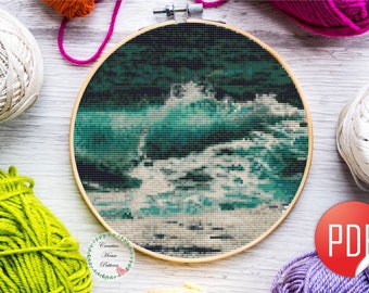 Sea cross stitch pattern, landscape cross stitch, nature counted cross stitch, wave cross stitch, ocean cross stitch, water cross stitch